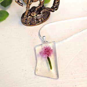 Sculptural pink flower pendant OOAK handcrafted jewelry + necklace